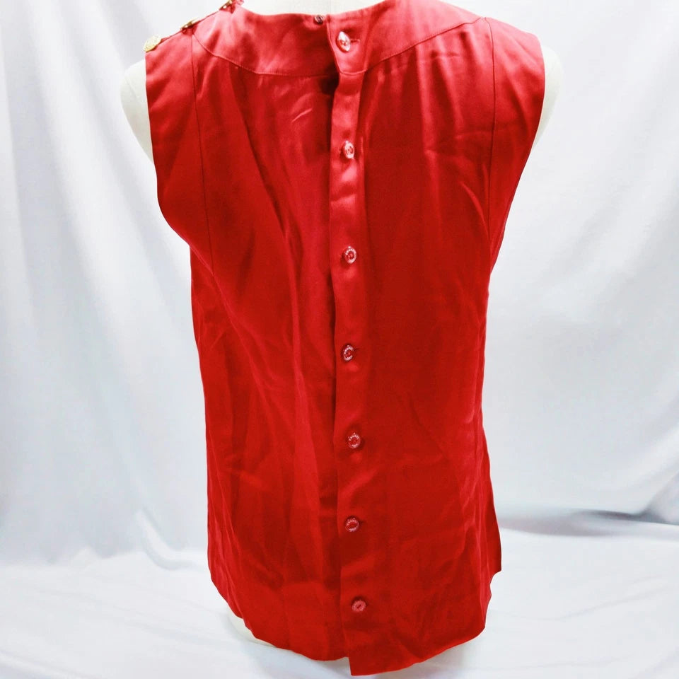 CHANEL PARIS. Vintage Burgundy Red Silk Chanel Buttons Shoulder, and Back Top