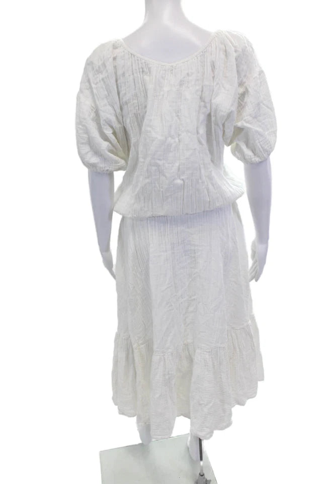 RHODE Maxi Bohemian White Square Neck Short Sleeve Dress
