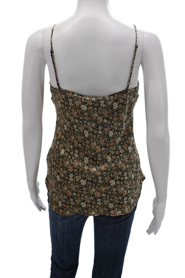 Nili Lotan NY. Black Silk Floral Sleeveless V-Neck Camisole