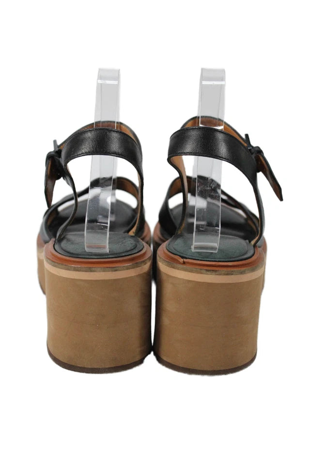 Robert Clergerie Paris. Black Handmade Leather Platform Slingbacks Sandal Heels Black Size 40 (39.5)