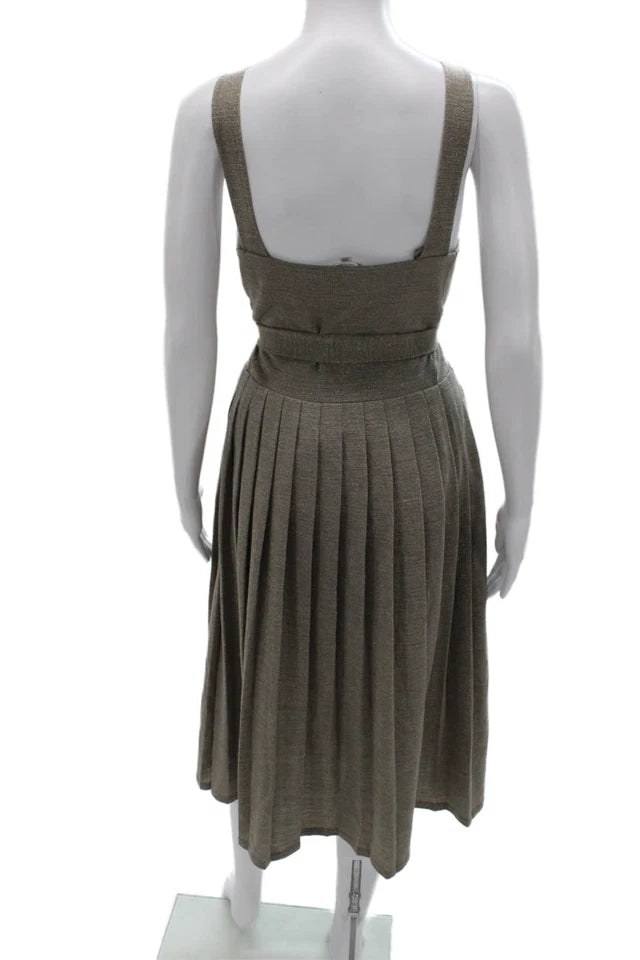 Max Mara ITALY. Brown Sleeveless Square Neck Overall Dress