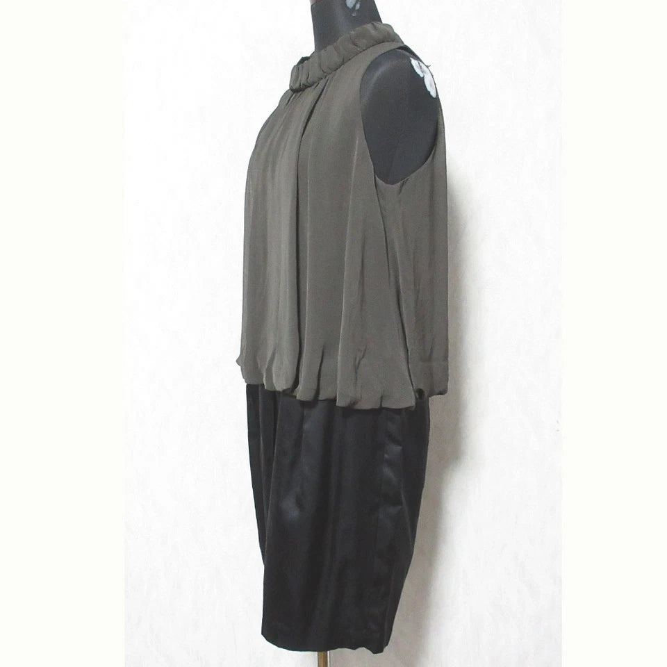 UNITED ARROWS JAPAN. NEW. NWT. Khaki/Black Colorblock Sleeveless Gathered Dress