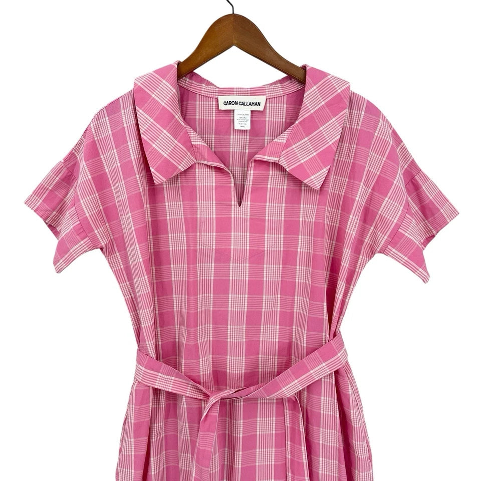 CARON CALLAHAN NYC. Pink Plaid Belted Arthur Dress