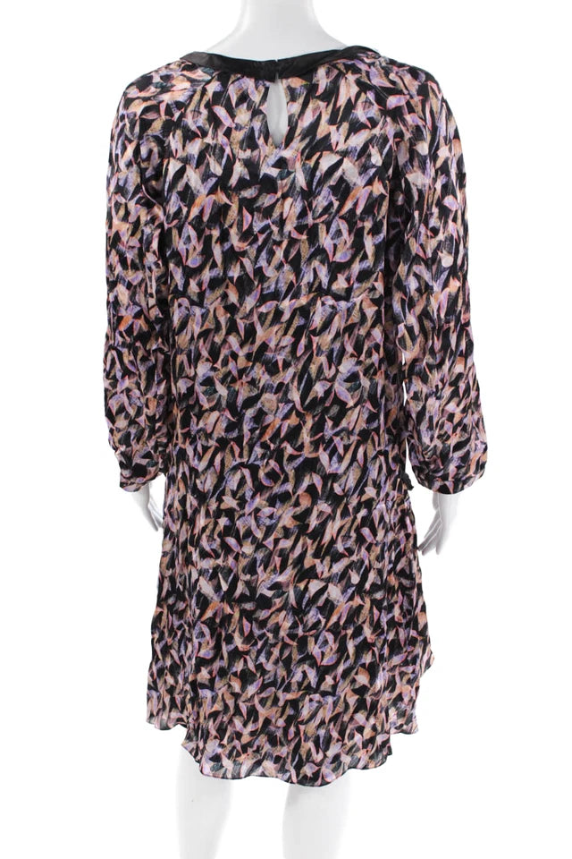 Nina Ricci Paris. Silk Long Sleeve Pink Black Abstract Print Dress