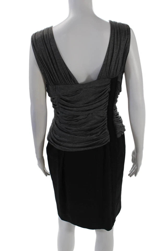 Alberta Ferretti Italy. Gray Textured One Sleeve Ruched Zip Pencil Dress