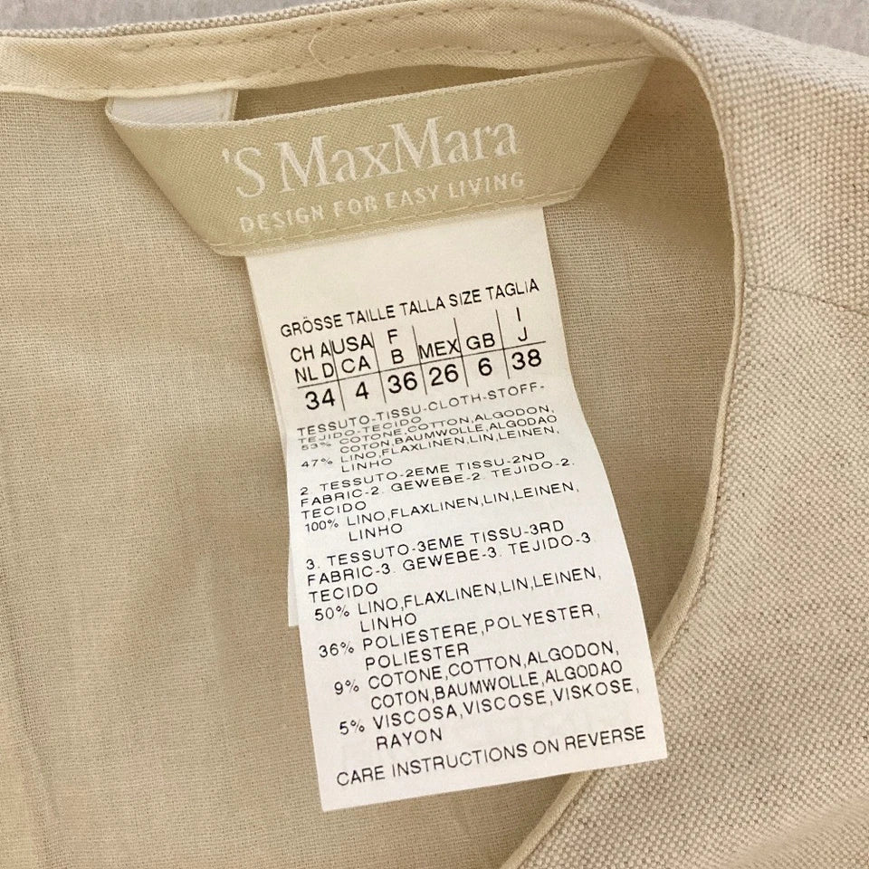 Max Mara ITALY. Beige linen sleeveless knee-length dress