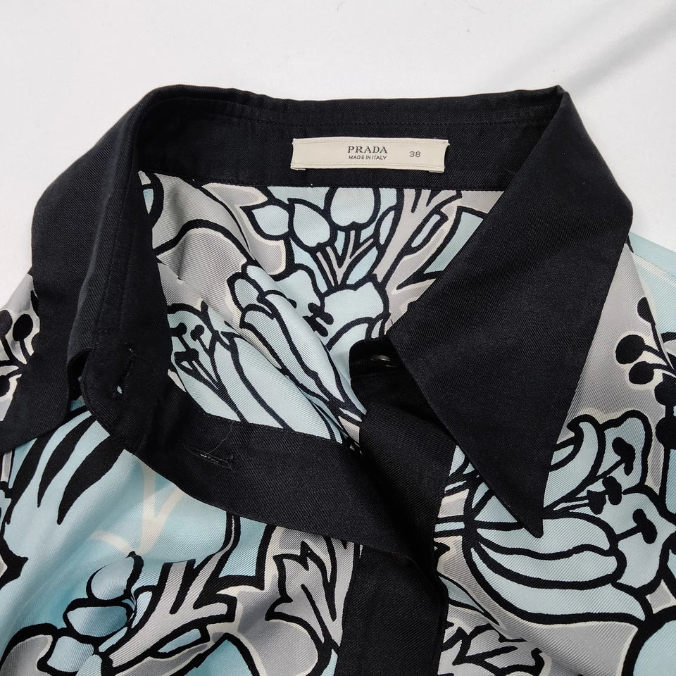 Prada Italy. Vintage Silk Abstract Print Blouse