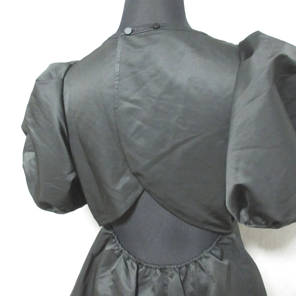 NOBLE JAPAN. 24SS COLLECTION. Black Taffeta Back Open Peplum Blouse