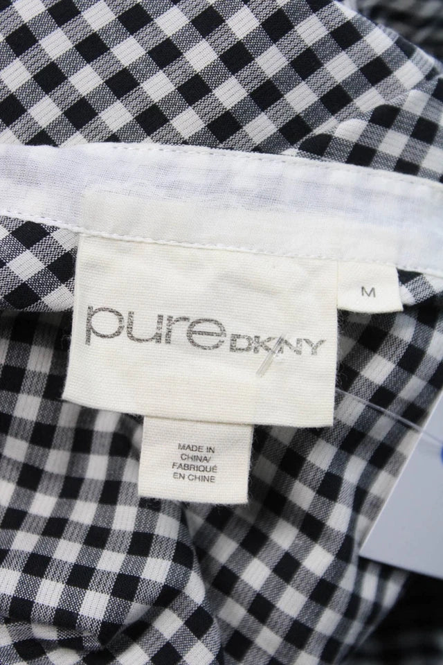 DONNA KARANA Pure DKNY. Cotton Gingham Crew Neck Long Sleeve Dress