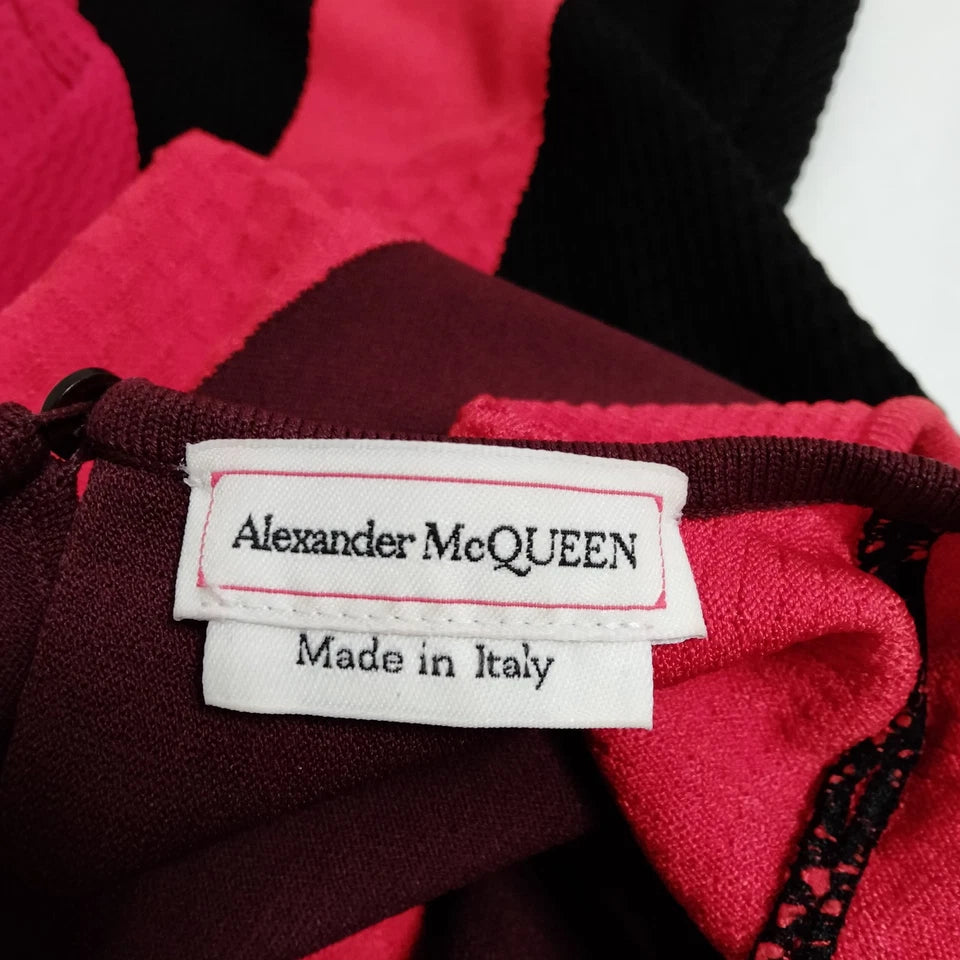 Alexander Mcqueen UK. 2021 Pre-Fall Collection. SARAH BURTON DESIGNER. Red Black Geometric Sleeveless Rayon Dress