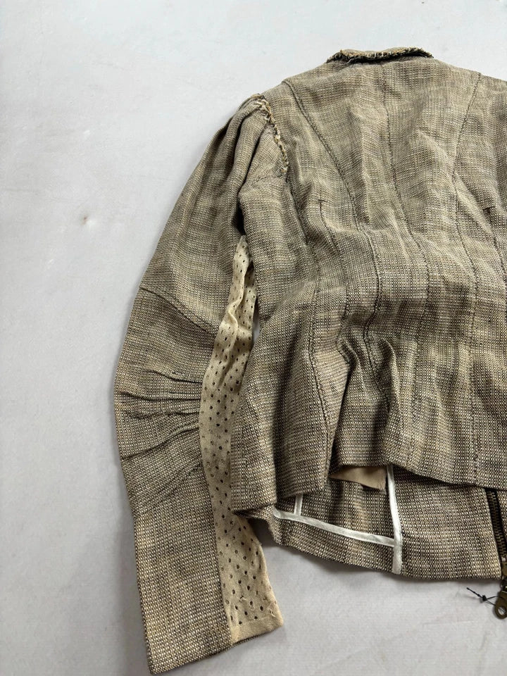 Tricot Chic (Hysteric Glamour, no Label) JAPAN. Vintage 2000s Cotton Tweed Zipper Distressed Tweed Jacket