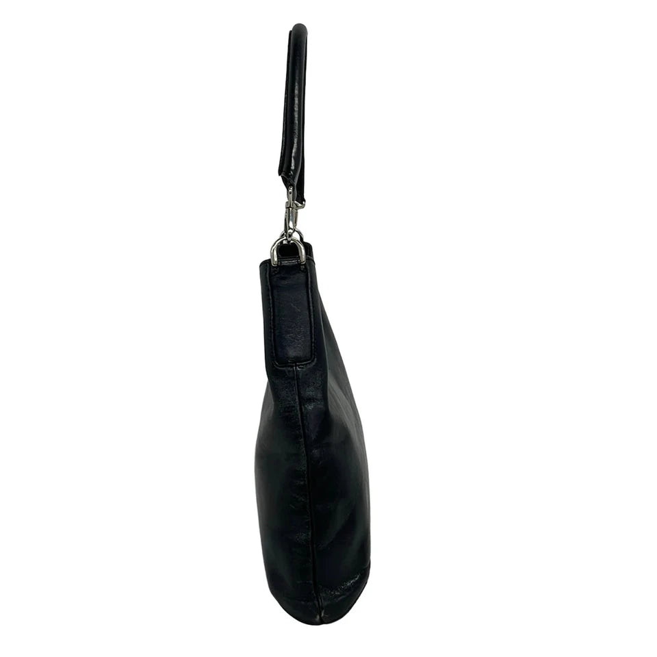 HIROFU JAPAN. Black Distressed Leather H Logo Shoulder Bag
