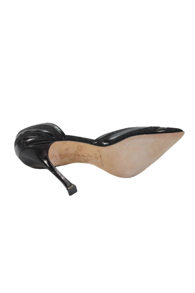 Manolo Blahnik Paris. BlackLeather Pointed Toe D'Orsay Pumps Size 37.5 7.5