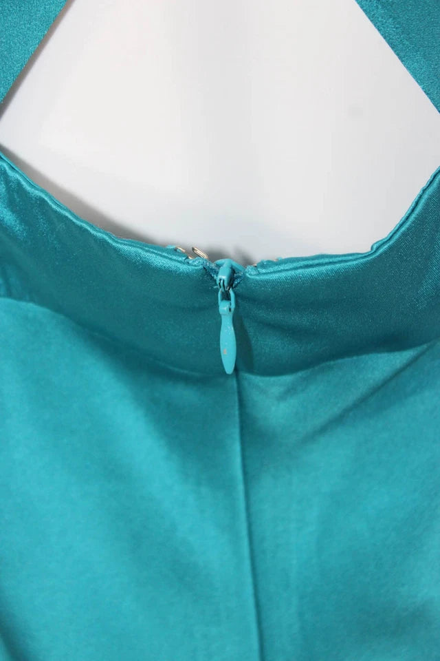 Calvin Klein NY. Vintage Teal A-Line Halter Knee Length Dress