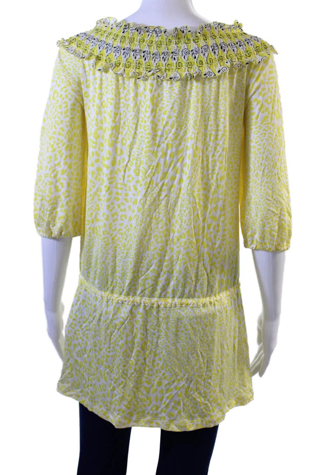 Blumarine Italy Anna Molinari. Off-Shoulder Animal Print Silk Tunic