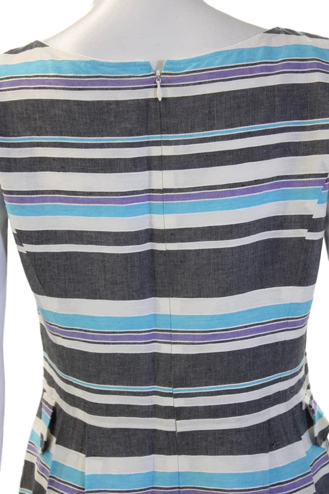 Courreges Paris. Black Striped Sleeveless A-Line Shift Dress