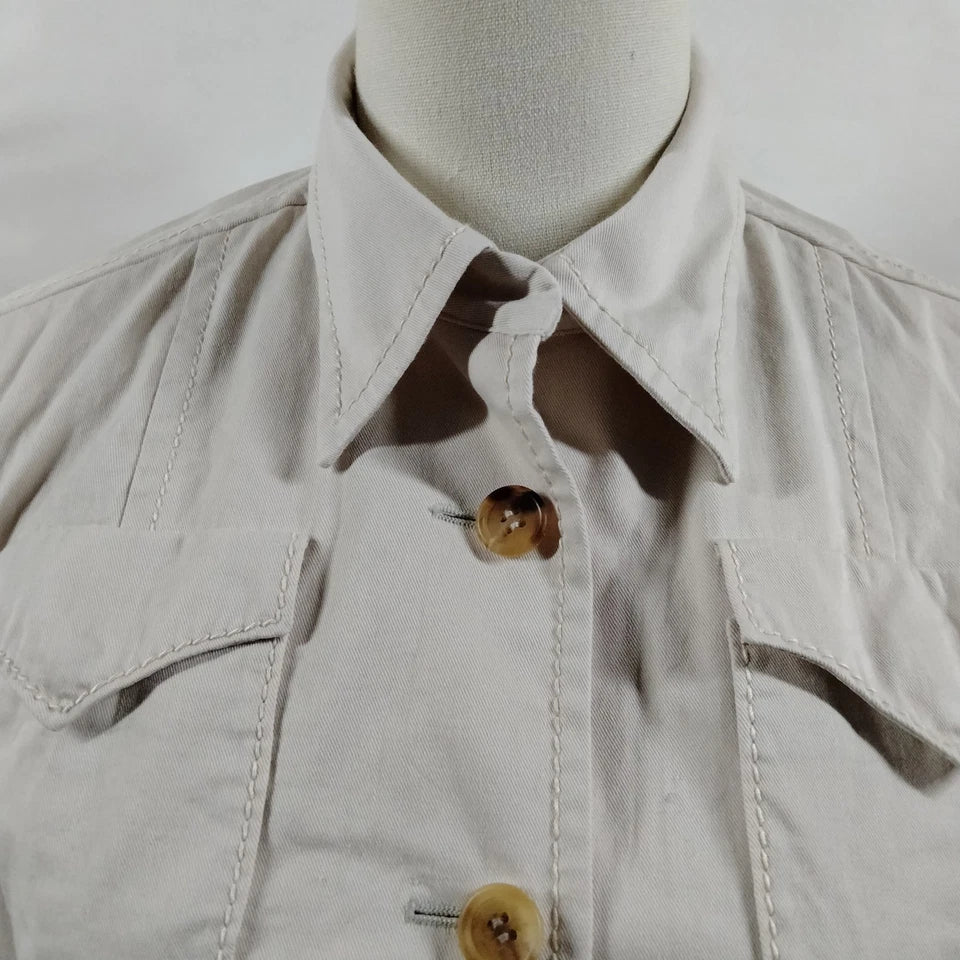 PRADA ITALY. Vintage Cream Belted Cotton Safari-Style Jacket