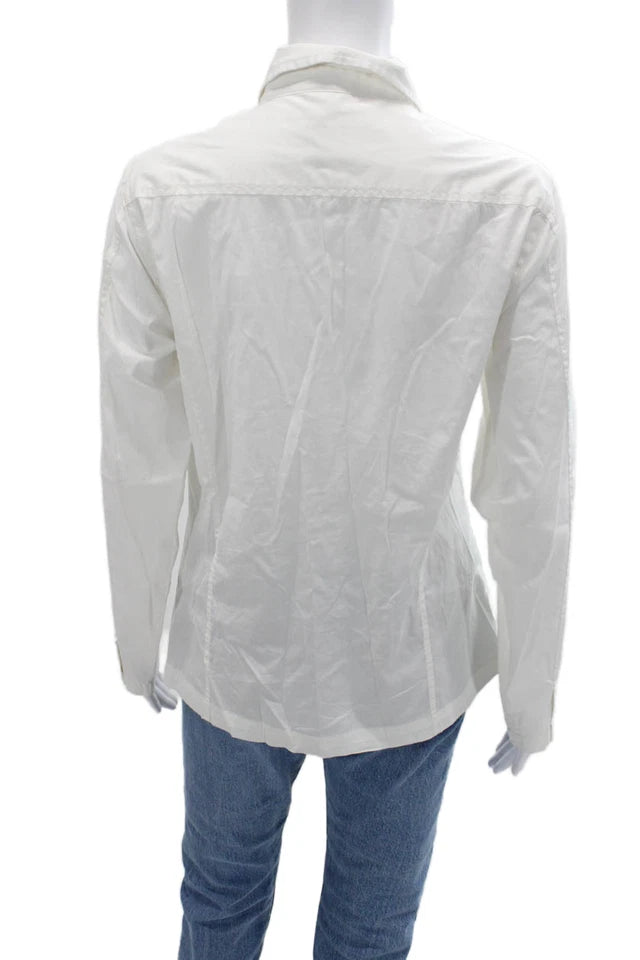 Donna Karan New York White Collared Long Sleeve Button-Up Blouse