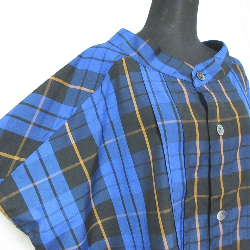ISSEY MIYAKE JAPAN. ZUCCA Blue Black Check Pattern Asymmetrical Semi Sheer Shirt