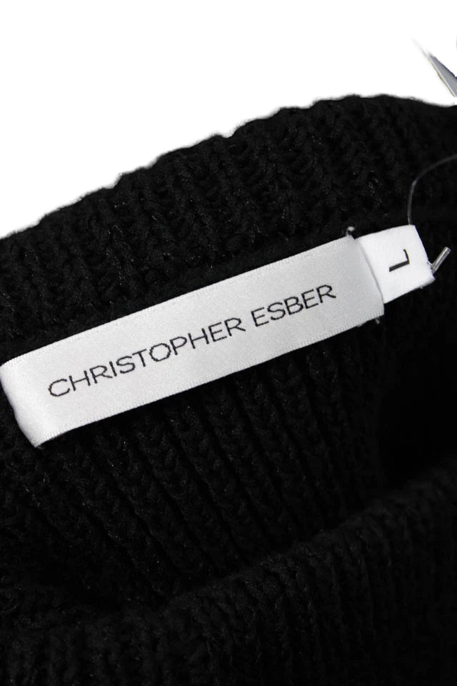 Christopher Esber Sydney. Black Knit Fringe Trim Long Strapless Dress