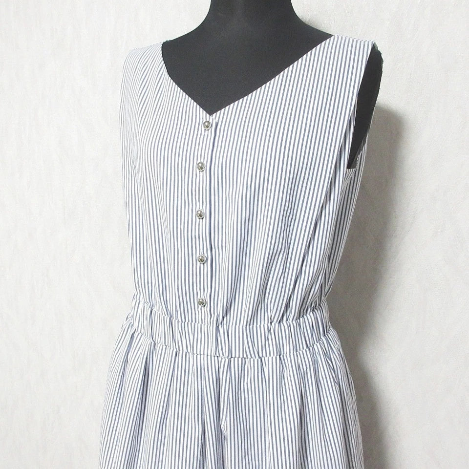ef-de JAPAN. Cotton Sleeveless White/Navy Striped Dress