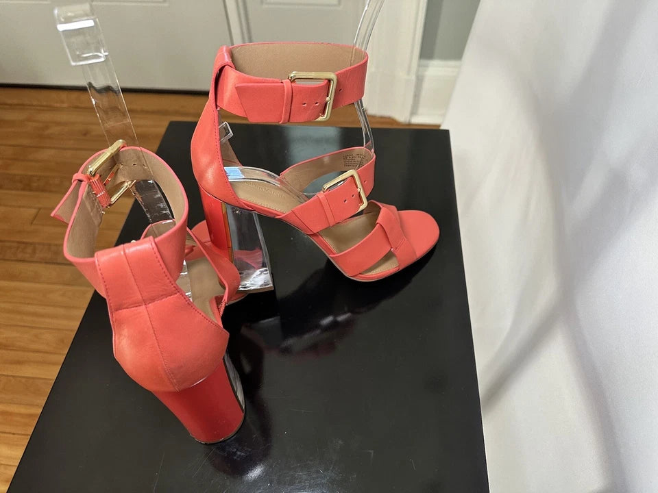 Calvin Klein NY. Orange Leather/Lucite Heels Size 39 US 9