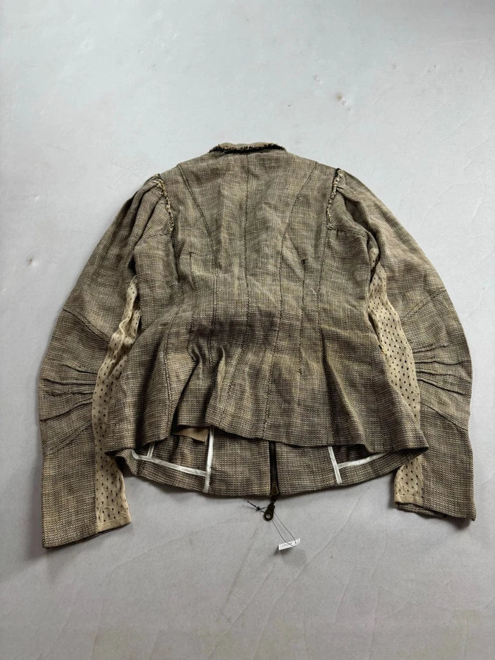 Tricot Chic (Hysteric Glamour, no Label) JAPAN. Vintage 2000s Cotton Tweed Zipper Distressed Tweed Jacket