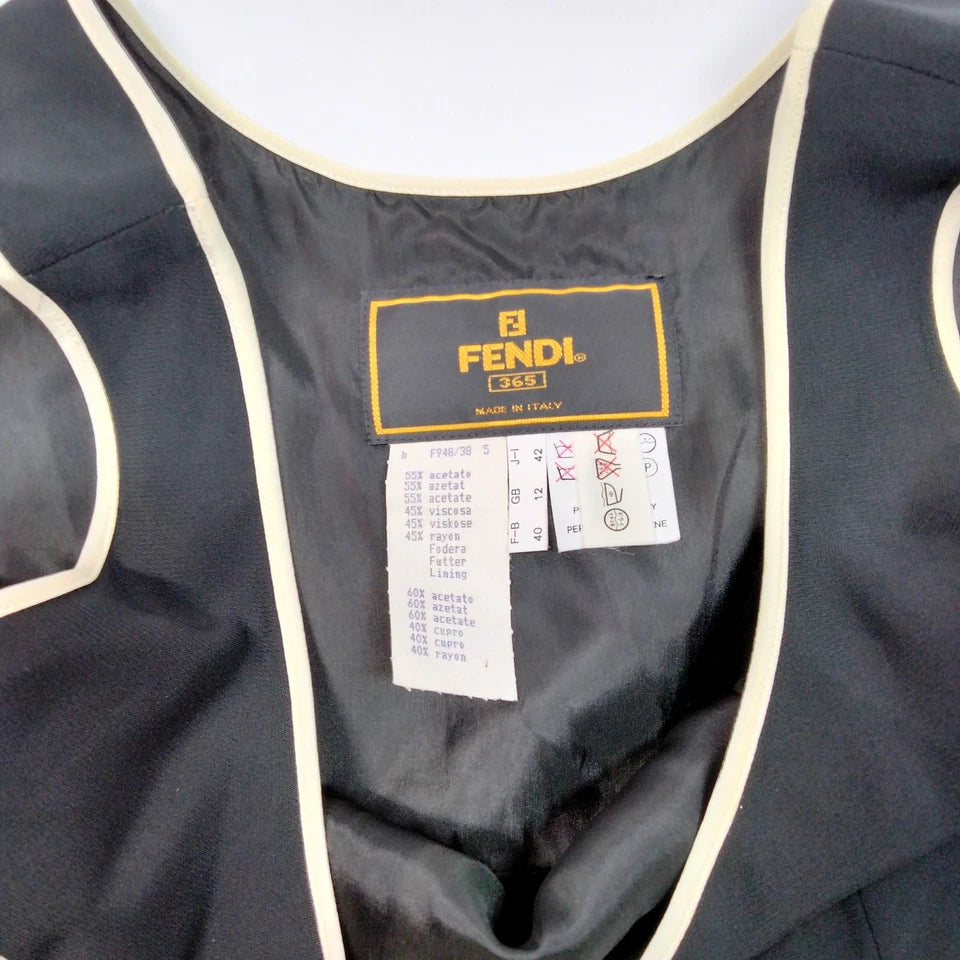 Fendi Italy. Black w/White Accents Acetate Rayon Cupro Dress