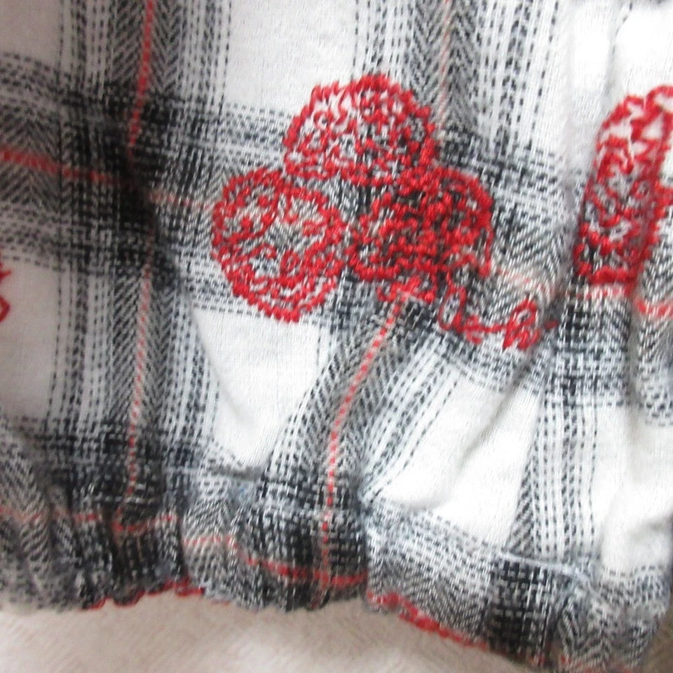 AS KNOW ANY WEAR JAPAN. Gray and Red Check Embroidered Long Sleeve Dress