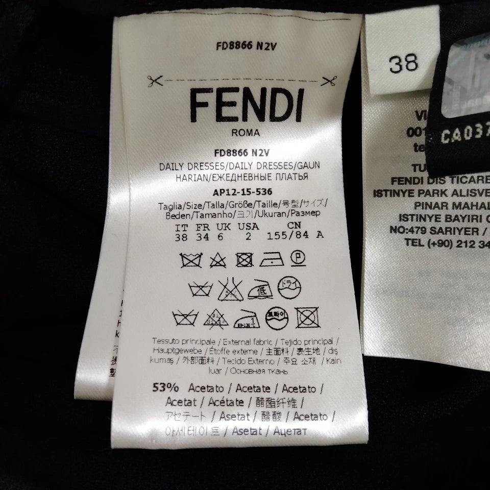 Fendi Italy. Vintage Black Acetate Rayon Dress