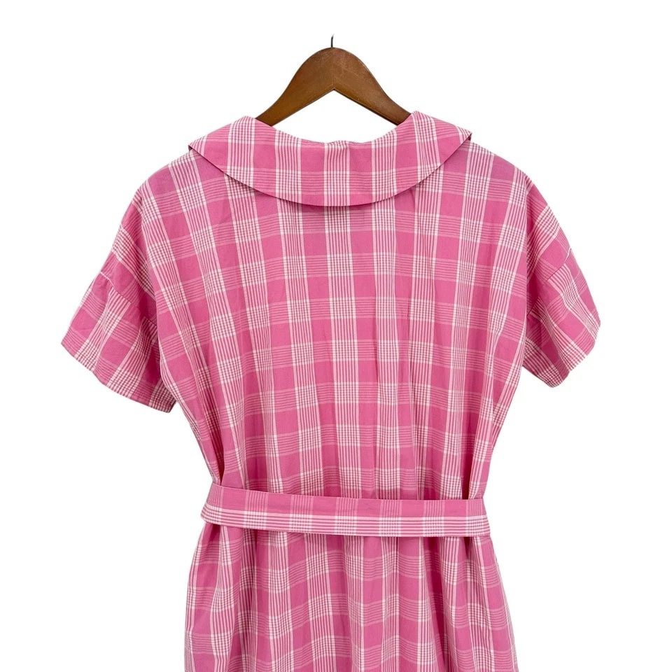 CARON CALLAHAN NYC. Pink Plaid Belted Arthur Dress