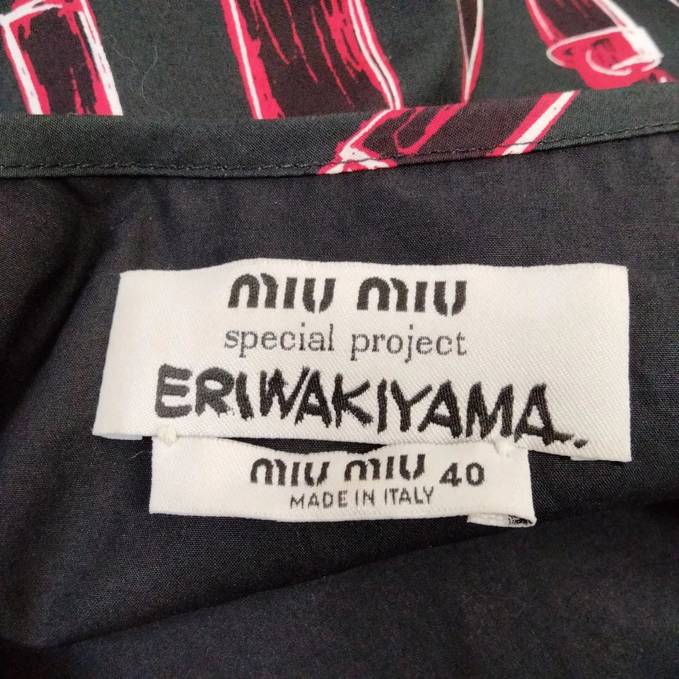 Miu Miu Italy. ERIWAKAYAMA SPECIAL LTD ED. Black Printed Geometric Abstract Cotton Dress