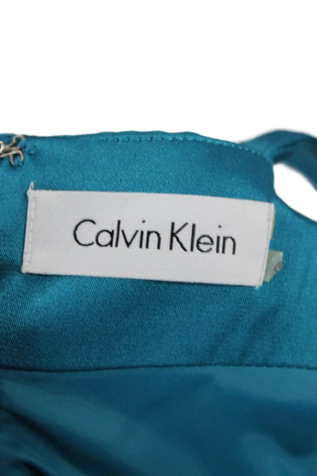 Calvin Klein NY. Vintage Teal A-Line Halter Knee Length Dress