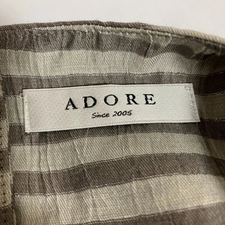 ADORE JAPAN. Grey Puff Sleeve Striped Linen Dress