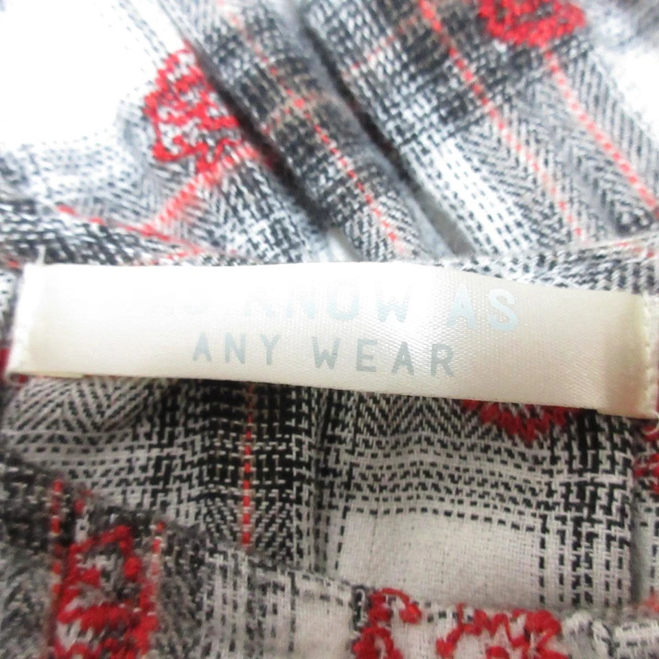 AS KNOW ANY WEAR JAPAN. Gray and Red Check Embroidered Long Sleeve Dress