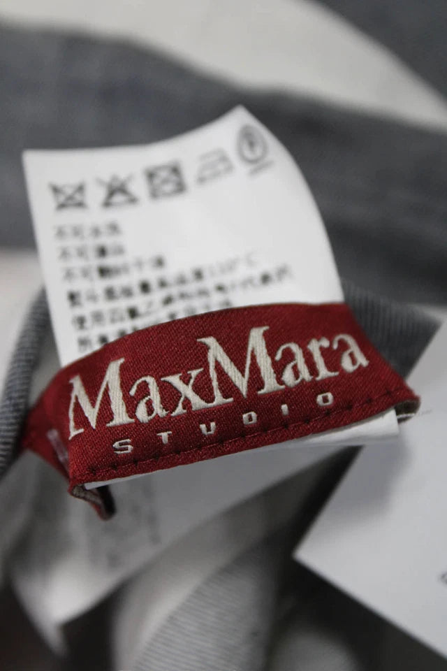 Max Mara Italy. Gray Striped Linen Short Sleeve Midi Shift Dress