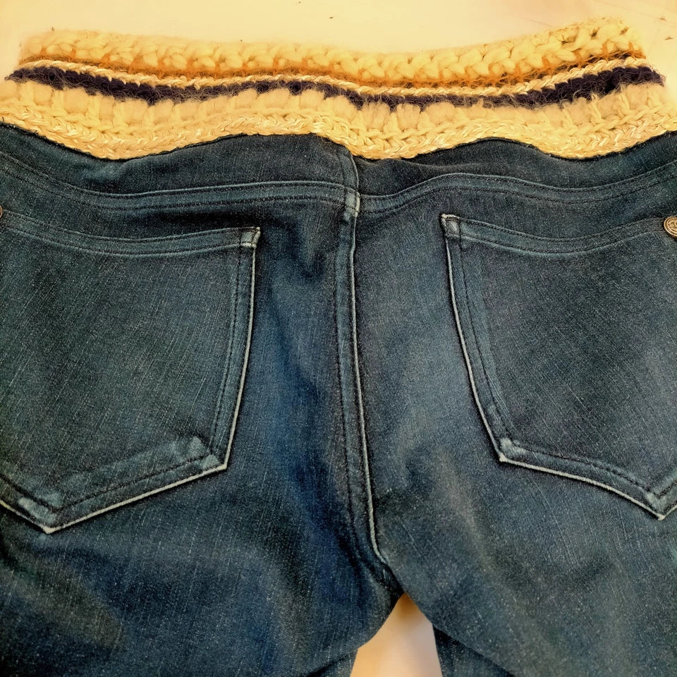 Chanel Paris. Blue W Embellishment Cotton Polyurethane Jeans