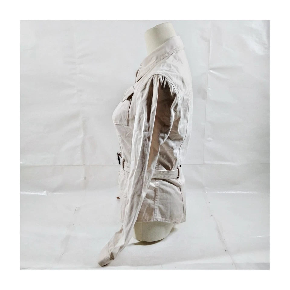 PRADA ITALY. Vintage Cream Belted Cotton Safari-Style Jacket