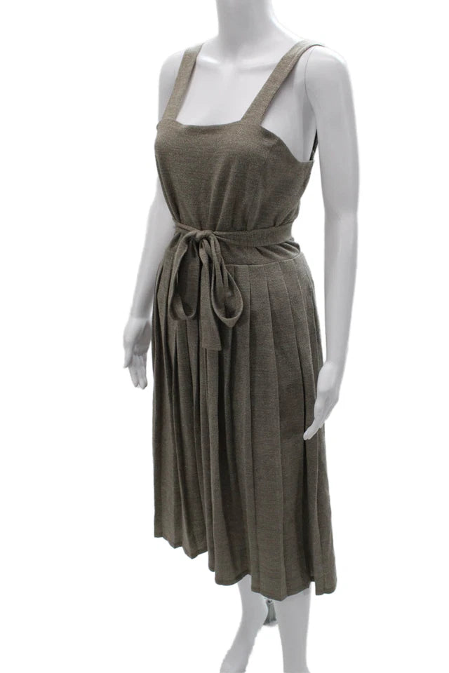 Max Mara ITALY. Brown Sleeveless Square Neck Overall Dress