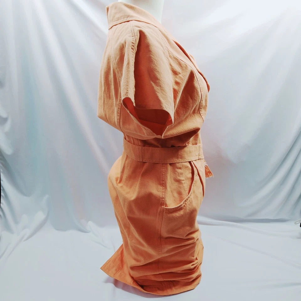 Fendi Italy Orange Belted Cotton Dress