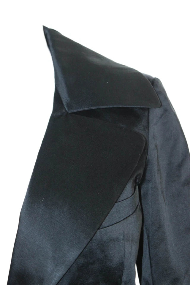 Donna Karan. Black Collared Button Cotton/Nylon Long Sleeve Blazer