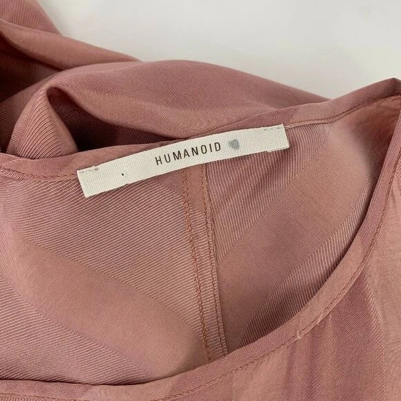 Humanoid Amsterdam.Sleeveless boxy long wide pink stripe silky Sieko maxi dress