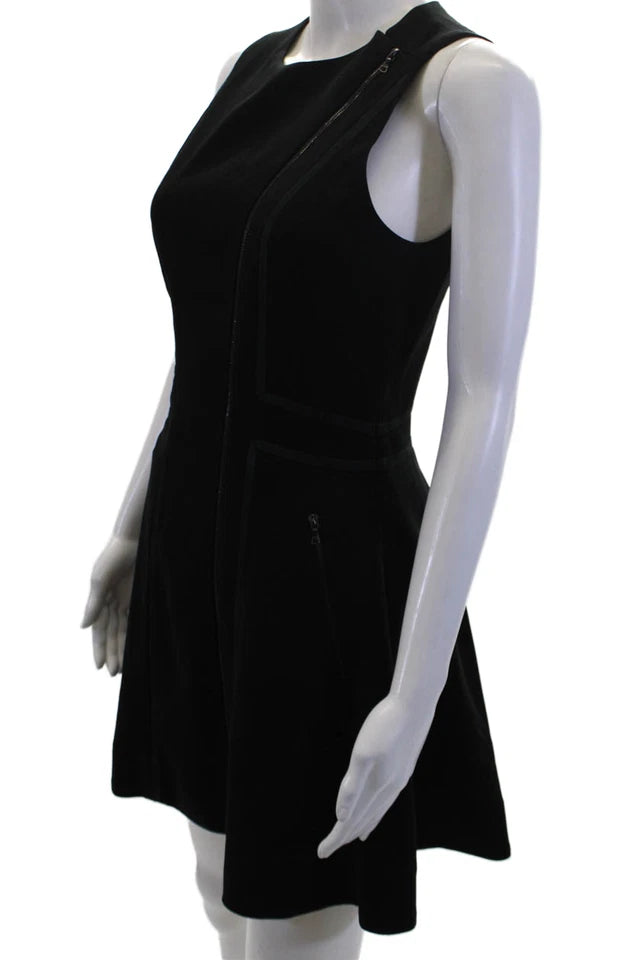 Rag & Bone NY. Black Embellished V-Neck Full Zip Fit & Flare Dress