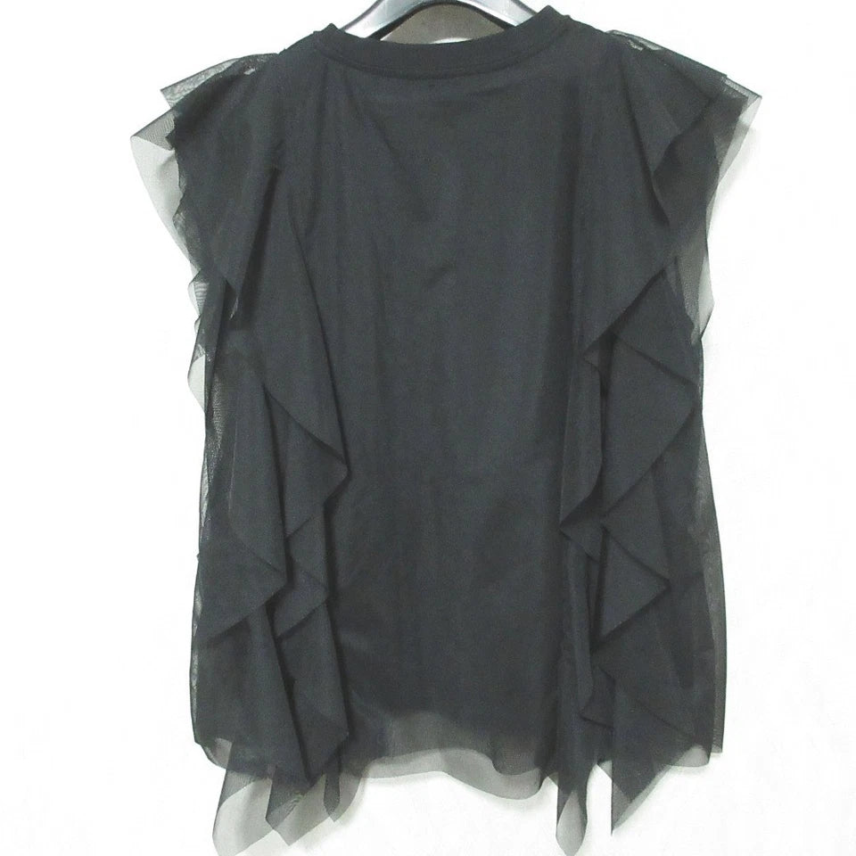 NOBLE JAPAN. 23SS Collection Black Tulle Cut and Sewn, Sleeveless Top