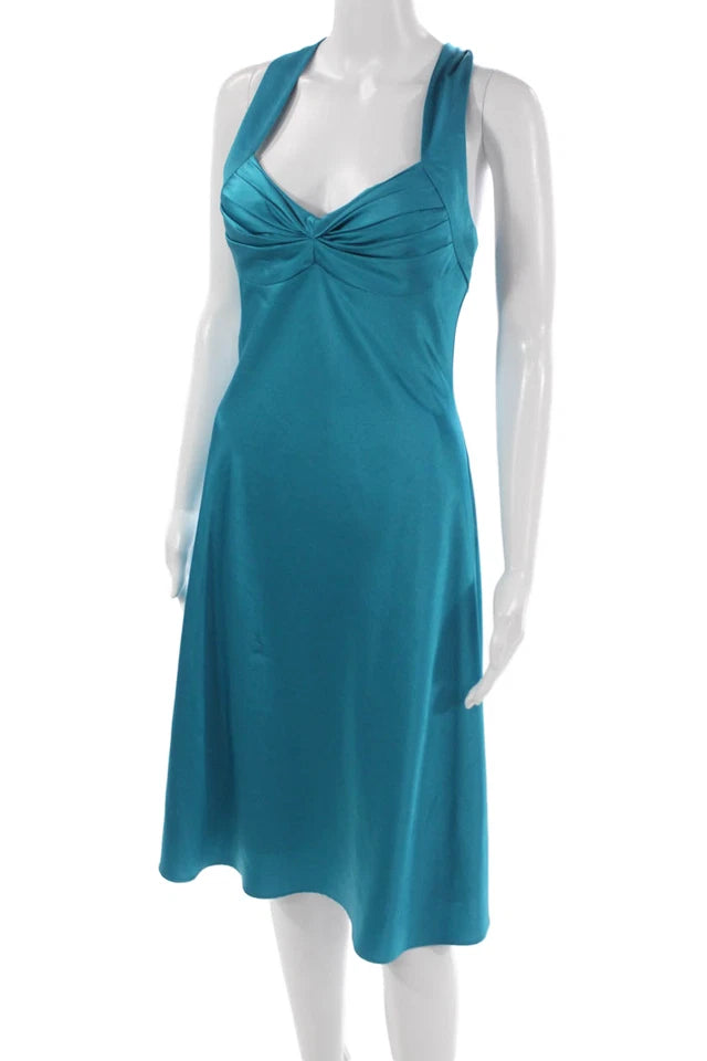 Calvin Klein NY. Vintage Teal A-Line Halter Knee Length Dress