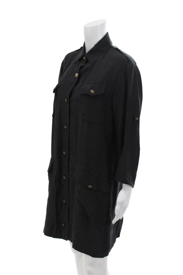 Rag & Bone NY. Black Silk Long Slevee Button Up Shirt Dress
