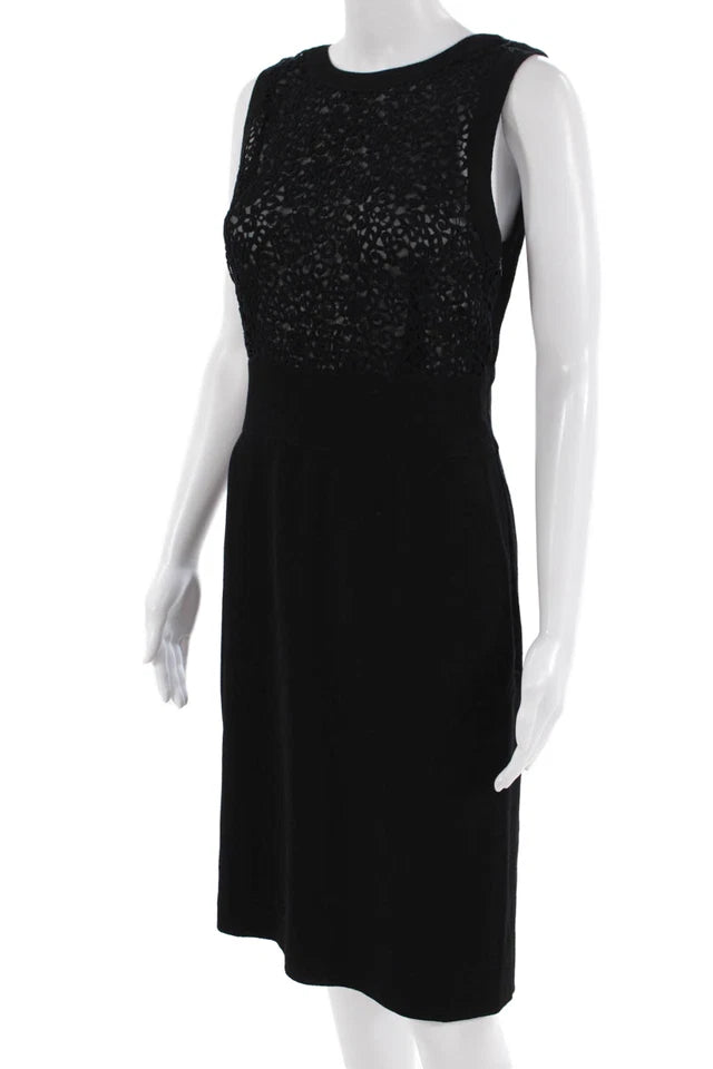Valentino Roma Italy. Black Sheath Sleeveless Round Neck Zip Midi Dress