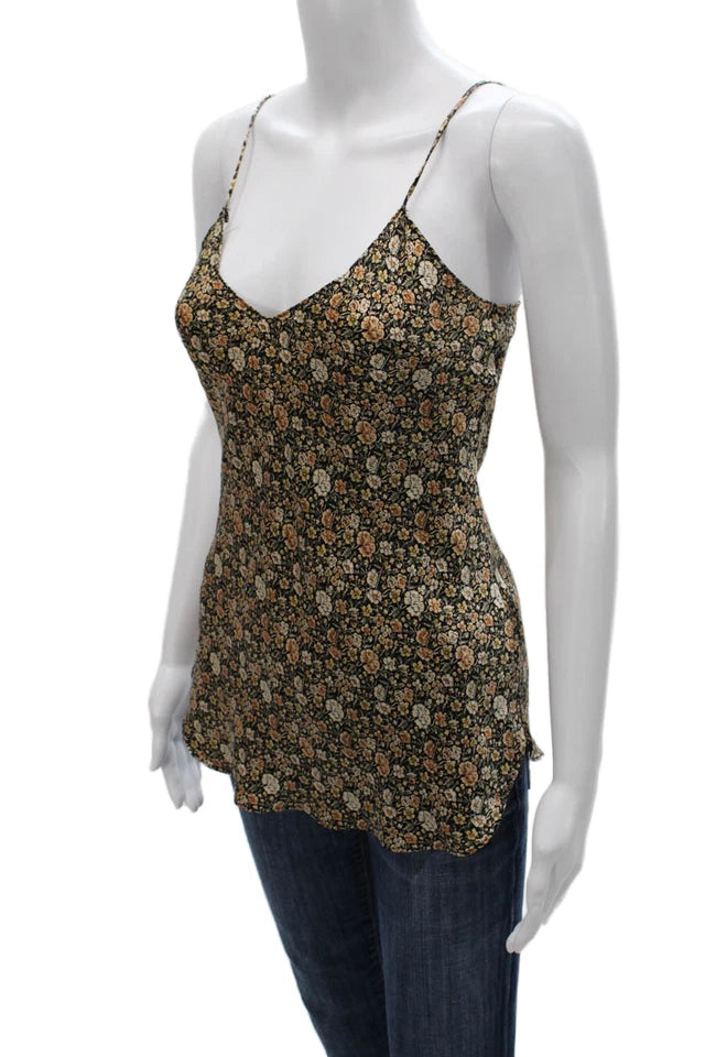Nili Lotan NY. Black Silk Floral Sleeveless V-Neck Camisole