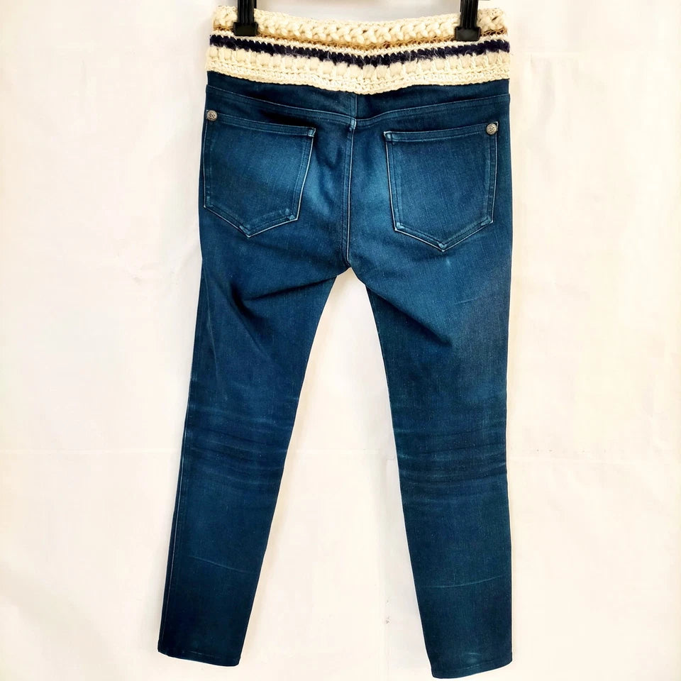 Chanel Paris. Blue W Embellishment Cotton Polyurethane Jeans