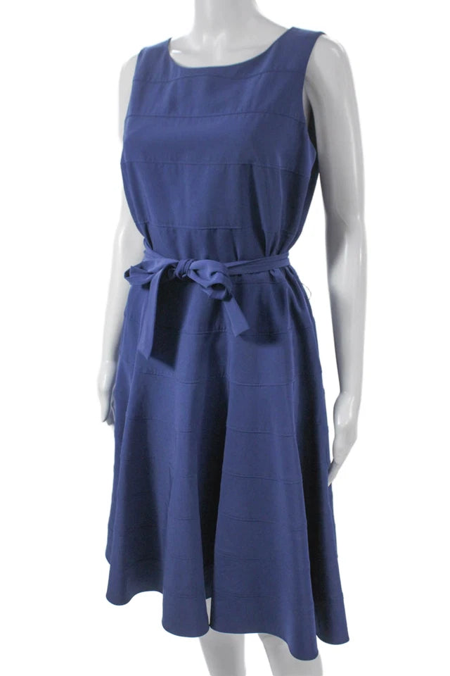 Calvin Klein NY. Blue Boat Neck A-Line Knee Length Dress